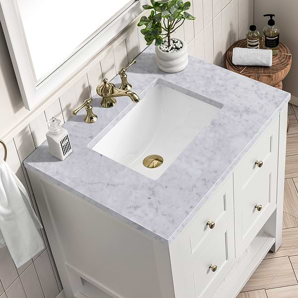 James Martin Vanities Breckenridge Bright White 30" Single Vanity with Carrara Marble Top