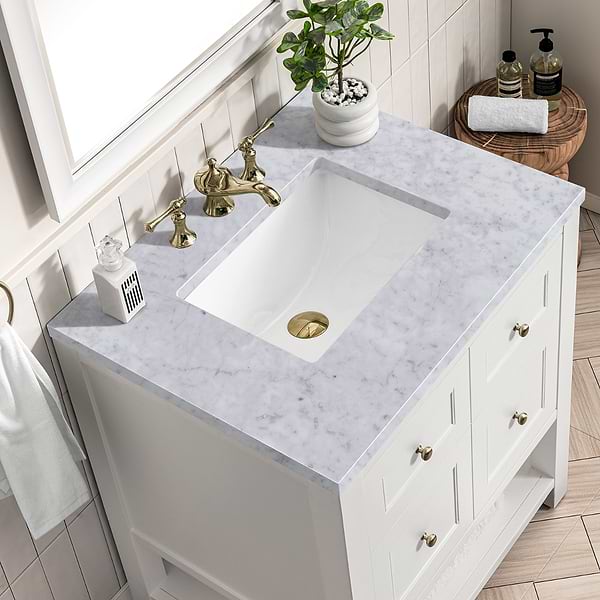 James Martin Vanities Breckenridge Bright White 30" Single Vanity with Carrara Marble Top