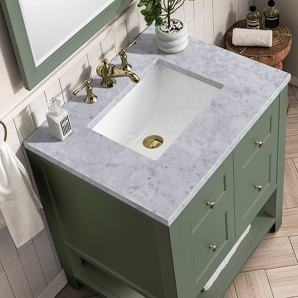 James Martin Vanities Breckenridge Smokey Celadon 30" Single Vanity with Carrara Marble Top