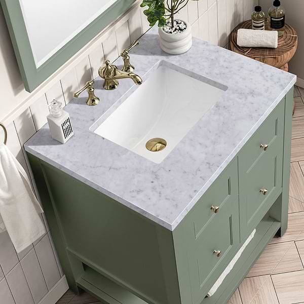 James Martin Vanities Breckenridge Smokey Celadon Green 30" Single Vanity with Carrara Marble Top
