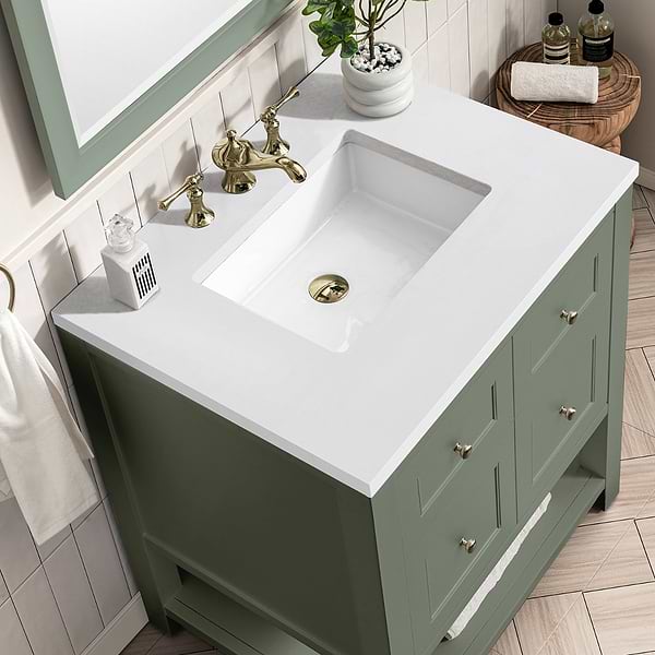 James Martin Vanities Breckenridge Smokey Celadon 30" Single Vanity with White Zeus Quartz Top