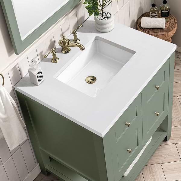 James Martin Vanities Breckenridge Smokey Celadon Green 30" Single Vanity with White Zeus Quartz Top