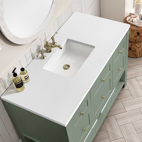 James Martin Vanities Breckenridge Smokey Celadon Green 48" Single Vanity with White Zeus Quartz Top