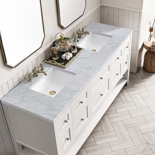 James Martin Vanities Breckenridge Bright White 72" Double Vanity with Carrara Marble Top