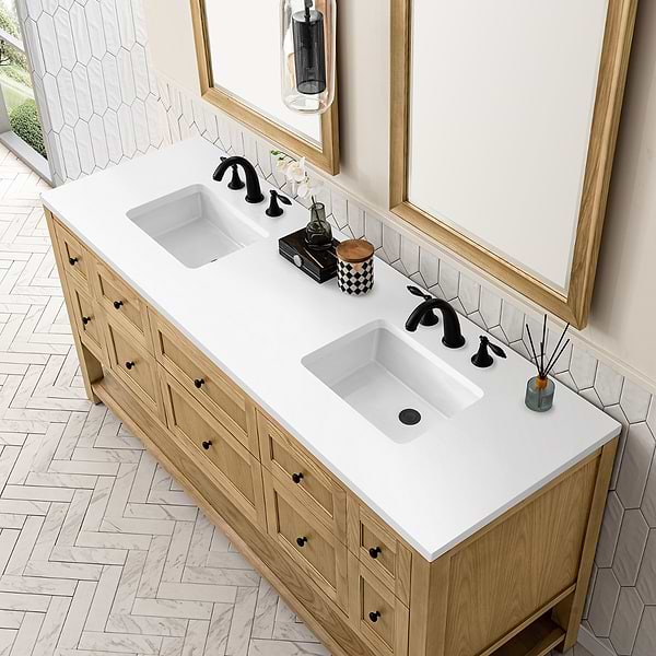 James Martin Vanities Breckenridge Light Natural Oak 72" Double Vanity with White Zeus Quartz Top