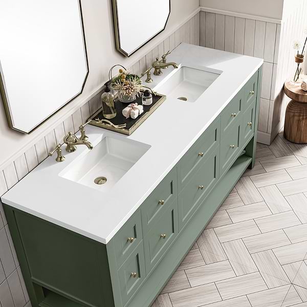 James Martin Vanities Breckenridge Smokey Celadon Green 72" Double Vanity with White Zeus Quartz Top
