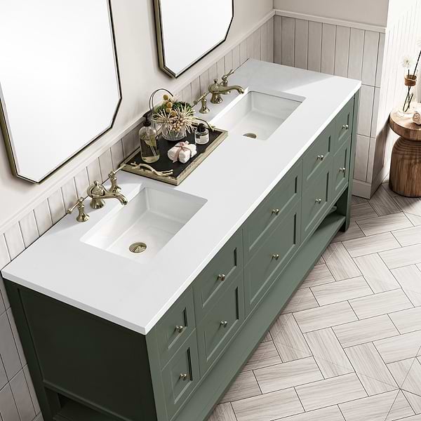 James Martin Vanities Breckenridge Smokey Celadon 72" Double Vanity with White Zeus Quartz Top