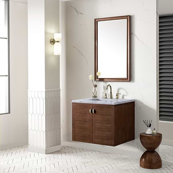 James Martin Vanities Amberly Mid-Century Walnut 30" Single Vanity with Carrara Marble Top