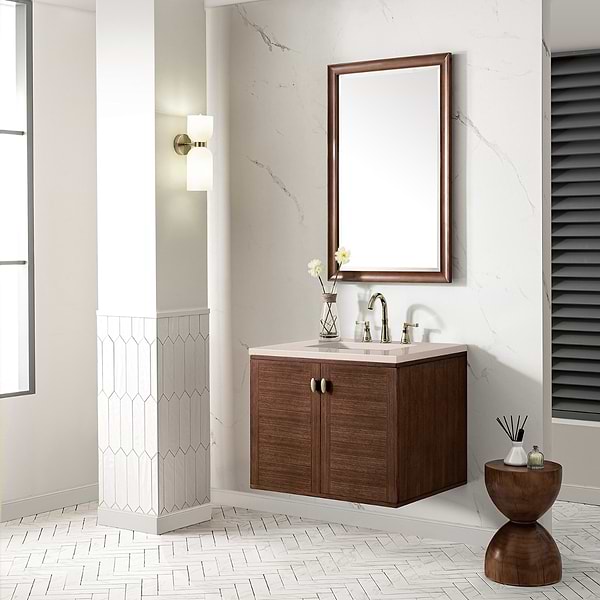 James Martin Vanities Amberly Mid-Century Walnut 30" Single Vanity with Eternal Marfil Quartz Top