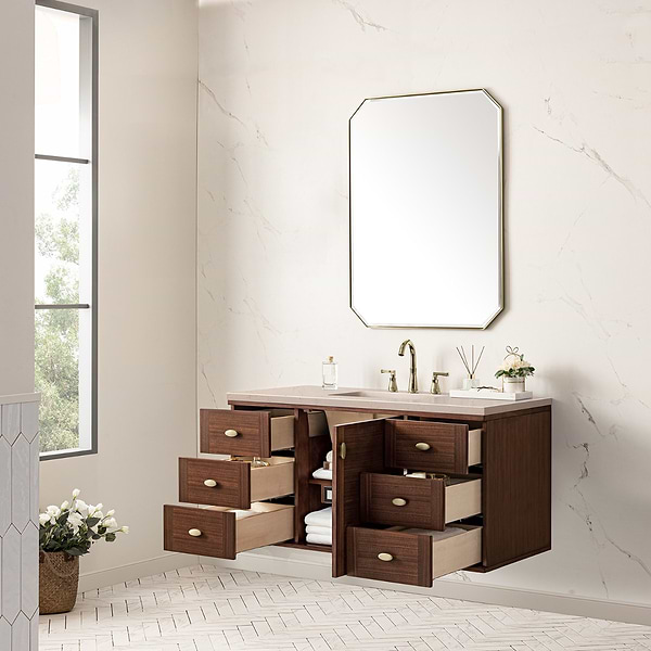 James Martin Vanities Amberly Mid-Century Walnut 48" Single Vanity with Eternal Marfil Quartz Top