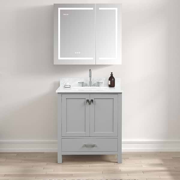 Rory Grooved 36x32" Rectangle Recessed or Wall Mounted LED Medicine Cabinet with Mirror