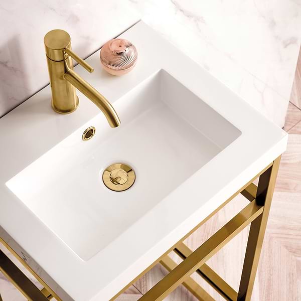 James Martin Vanities Boston Radiant Gold 20" Freestanding Vanity with White Integrated Top