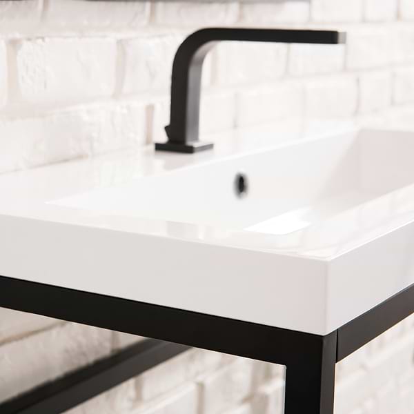 James Martin Vanities Boston Matte Black 32" Freestanding Vanity with White Integrated Top