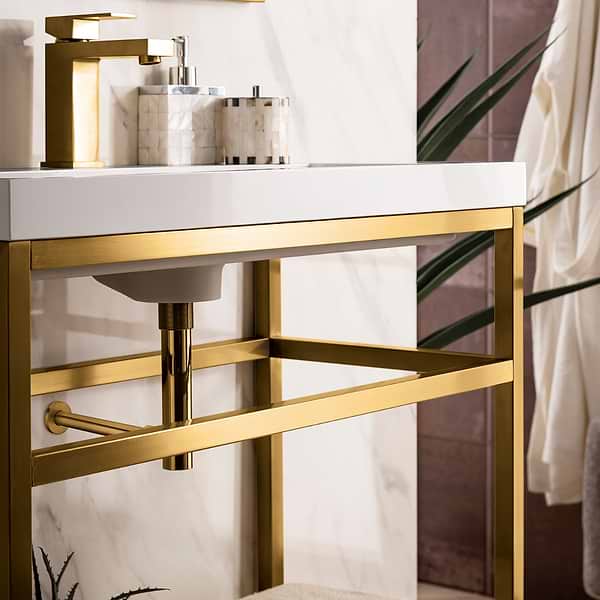 James Martin Vanities Boston Radiant Gold 32" Freestanding Vanity with White Integrated Top