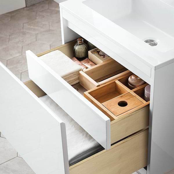 James Martin Vanities Mantova Glossy White 24" Floating Vanity with Glossy White Integrated Top