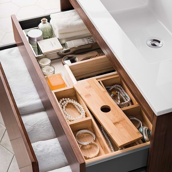 James Martin Vanities Mantova Mid-Century Walnut 36" Floating Vanity with Glossy White Integrated Top