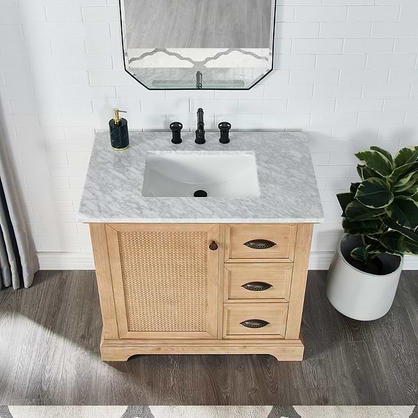 Olivier Blonde Wood 36" Single Vanity with Carrara Marble Top