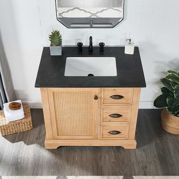 Olivier Blonde Wood 36" Single Vanity with Black Marble Top