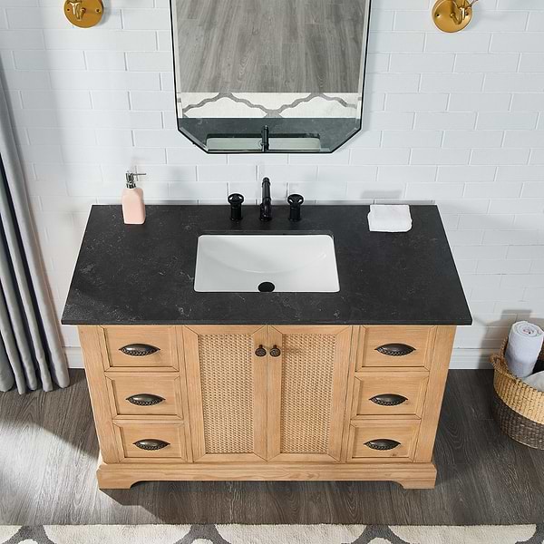 Olivier Blonde Wood 48" Single Vanity with Black Marble Top