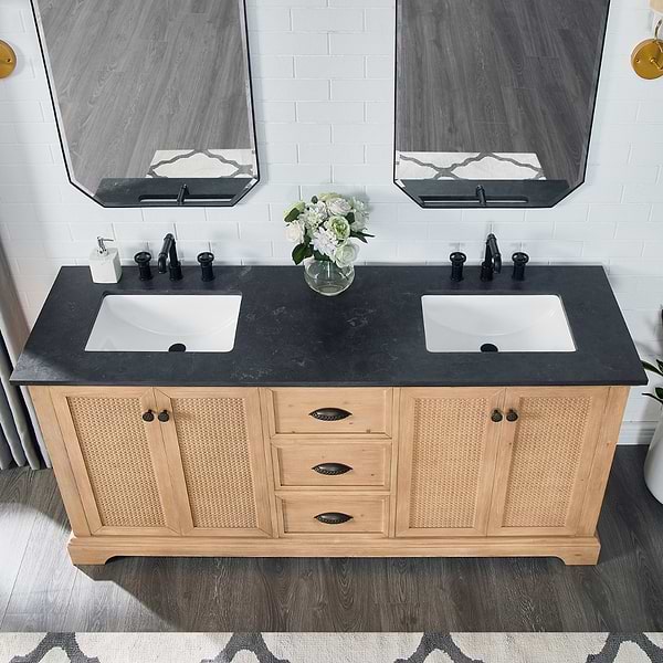 Olivier Blonde Wood 72" Double Vanity with Black Marble Top