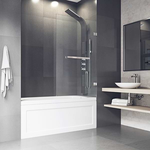 Milo 34"x58" Reversible Hinged Bathtub Screen with Clear Glass in Stainless Steel