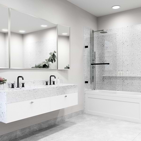 Milo 34"x58" Reversible Hinged Bathtub Screen with Clear Glass in Matte Black