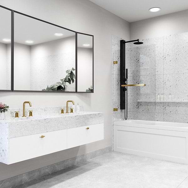 Milo 34"x58" Reversible Hinged Bathtub Screen with Clear Glass in Matte Brushed Gold