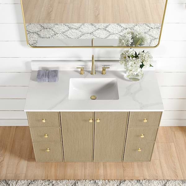 Florencia Blonde Oak 48" Single Vanity with Pacific White Quartz Top