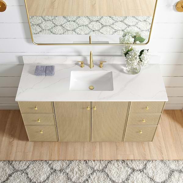 Florencia Blonde Oak 60" Single Vanity with Pacific White Quartz Top