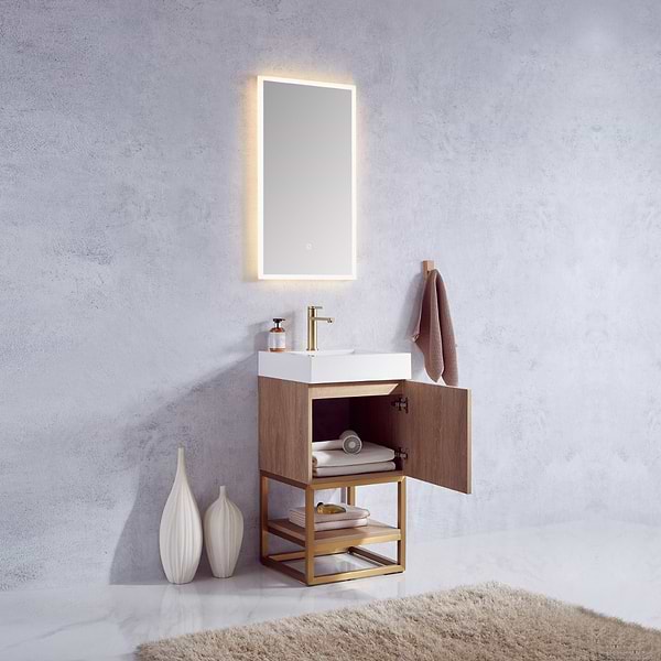 Ithica White Oak 18" Single Vanity and Gold Hardware with White Intergrated Top