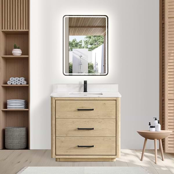 Genora Blonde Oak 36" Single Vanity with Pacific White Quartz Top