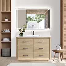 Genora Blonde Oak 48" Single Vanity with Pacific White Quartz Top