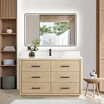 Genora Blonde Oak 55" Single Vanity with Pacific White Quartz Top