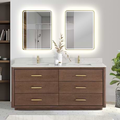Genora Brown Oak 72" Double Vanity with Pacific White Quartz Top