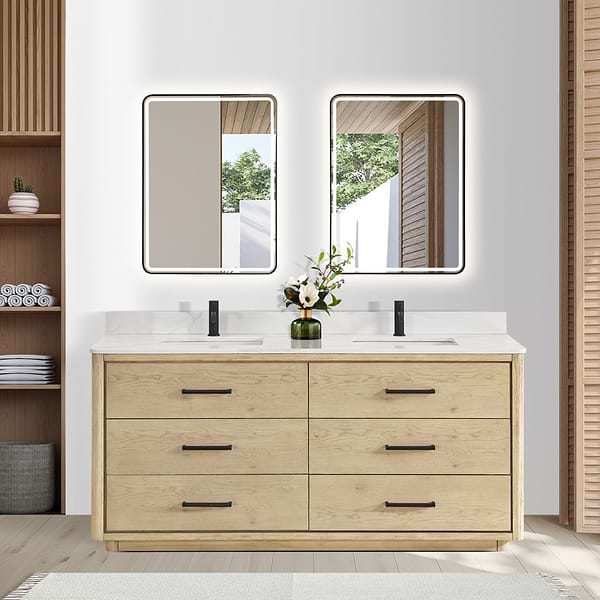 Genora Blonde Oak 72" Double Vanity with Pacific White Quartz Top