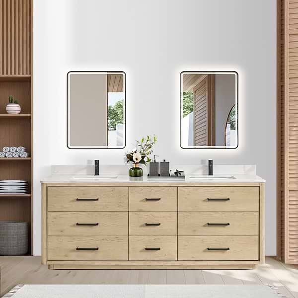 Genora Blonde Oak 84" Double Vanity with Pacific White Quartz Top
