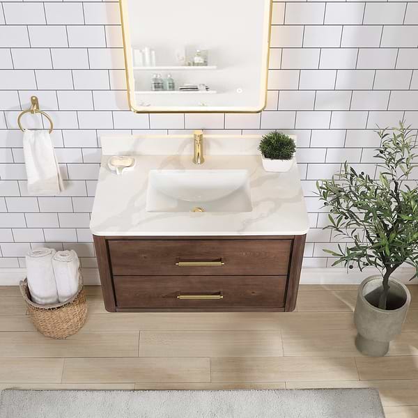 Riven Brown Oak 36" Single Vanity with Pacific White Quartz Top