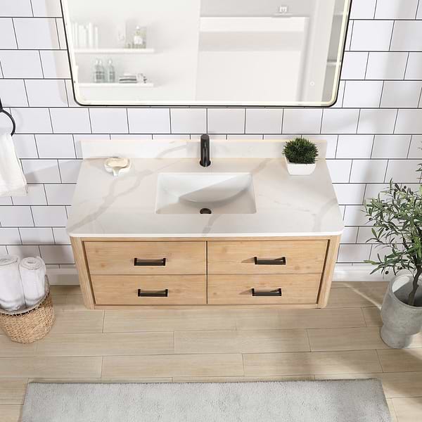 Riven Blonde Oak 48" Sinlge Vanity with Pacific White Quartz Top