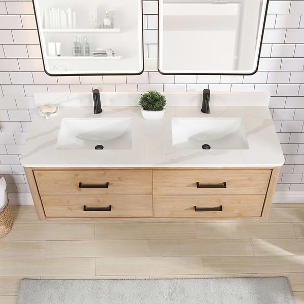 Riven Blonde Oak 60" Double Vanity with Pacific White Quartz Top