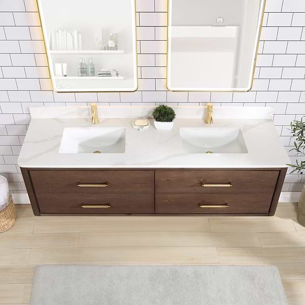Riven Brown Oak 72" Double Vanity with Pacific White Quartz Top