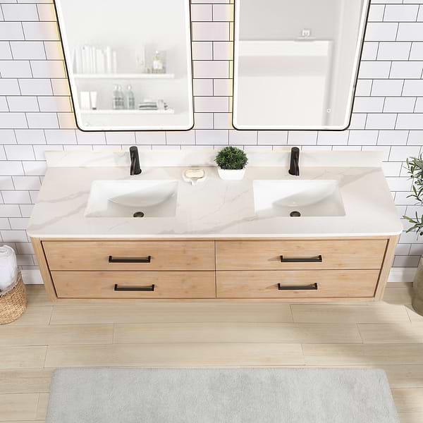 Riven Blonde Oak 72" Double Vanity with Pacific White Quartz Top