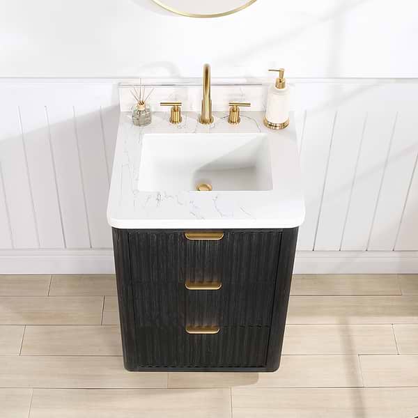 Solara Black Oak 24" Single Vanity with Bianco White Stone Top