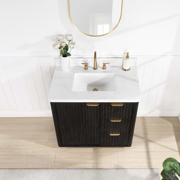 Solara Black Oak 36" Single Vanity with Bianco White Stone Top