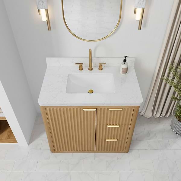 Solara Blonde Oak 36" Single Vanity with Bianco White Stone Top