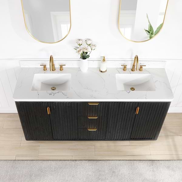 Solara Black Oak 72" Double Vanity with Bianco White Stone Top