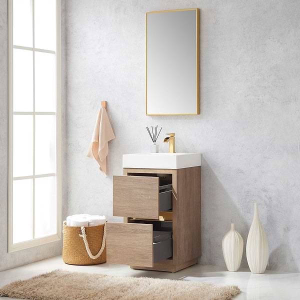 Serrano Blonde Oak 18" Single Freestanding Vanity with White Integrated Top
