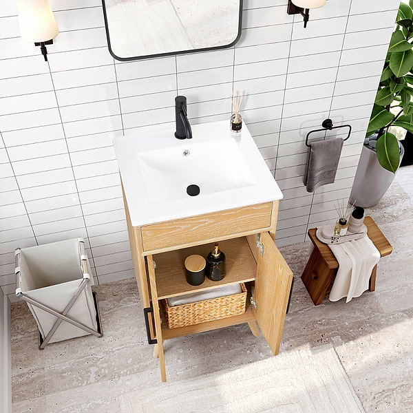 Adelle Blonde Oak 20" Single Vanity with White Ceramic Top