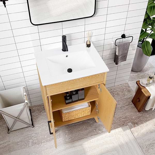 Adelle Blonde Oak 24" Single Vanity with White Ceramic Top