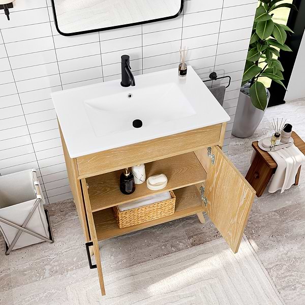 Adelle Blonde Oak 30" Single Vanity with White Ceramic Top