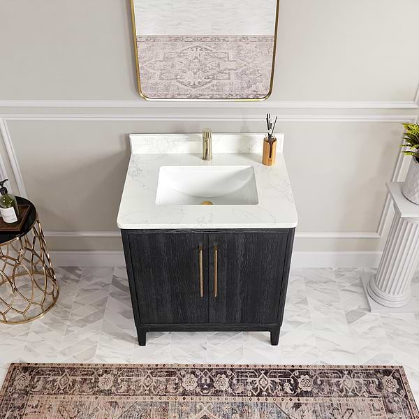 Kaitlin Black Oak 30" Single Vanity with White Composite Stone Top